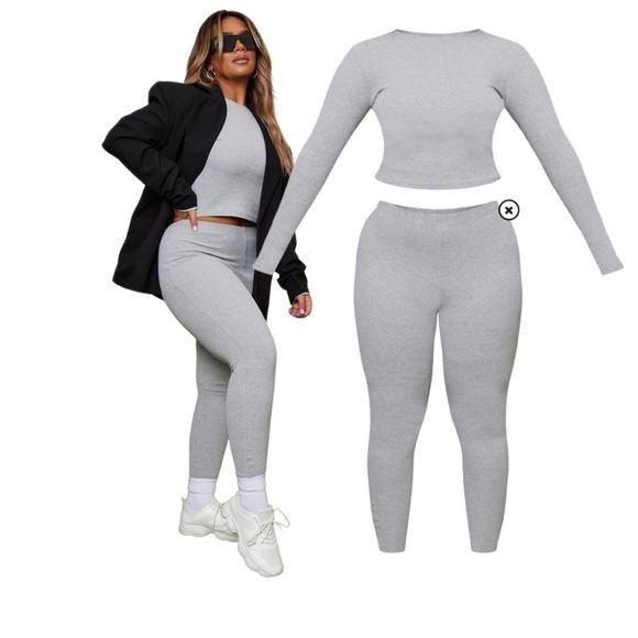 Pretty Little Thing ribbed top/leggings set, gray size 8 - Picture 2 of 12